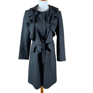 Erotokritos Wool Ruffle Front Belted Long Coat Gray Dressy 2